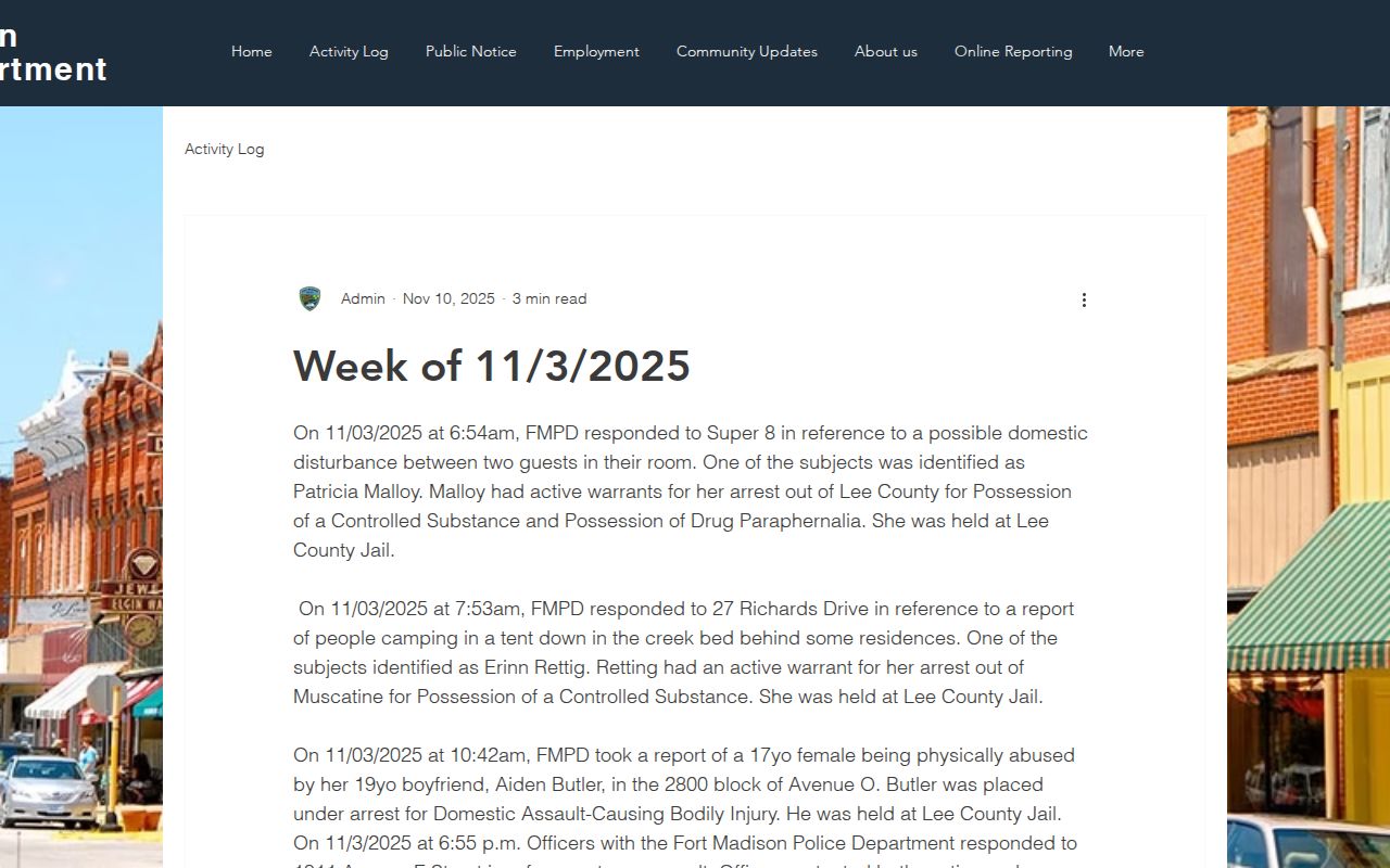 Fort Madison weekly arrest activity post in Lee County Iowa