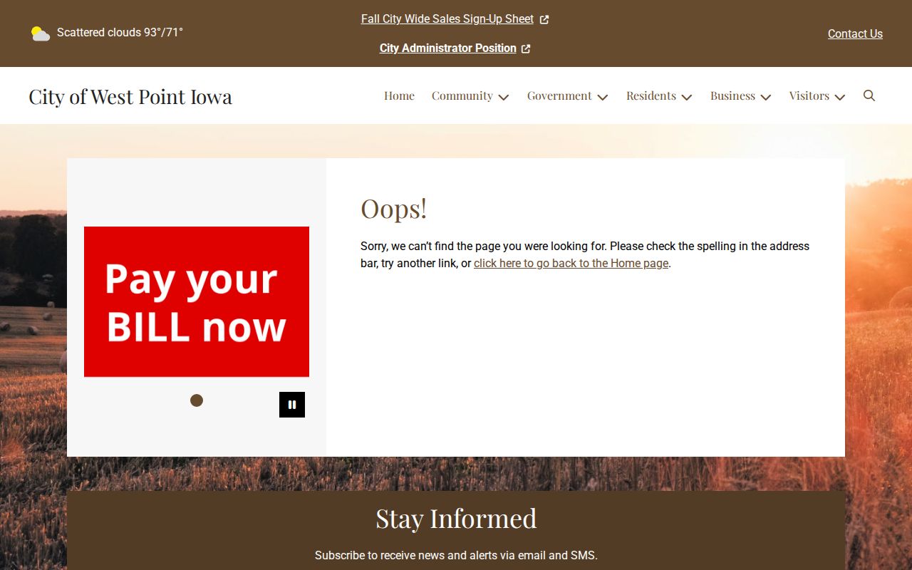 West Point Iowa Police Department official webpage with department contact information